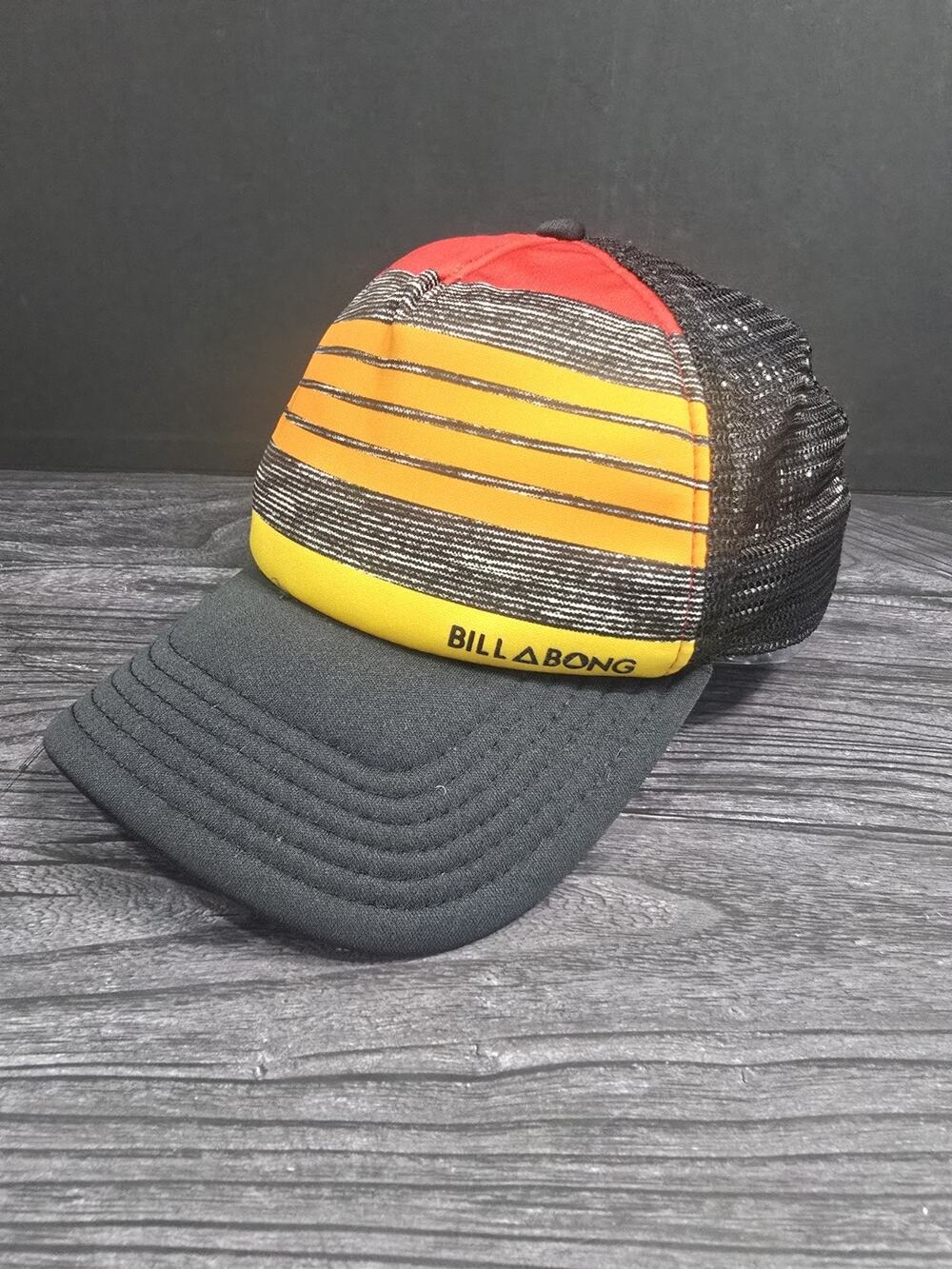 Billabong Reverse Trucker Hat Sunset Stripe Black Mesh Snapback Cap Surf Skate